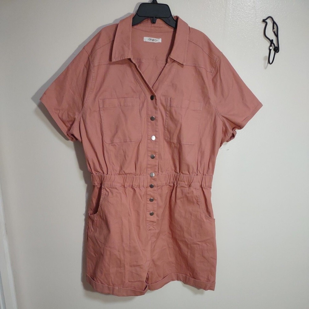 A Beautiful Soul Sz B (2X 18/20) Got Your Back Romper Clay Denim Silver Snaps